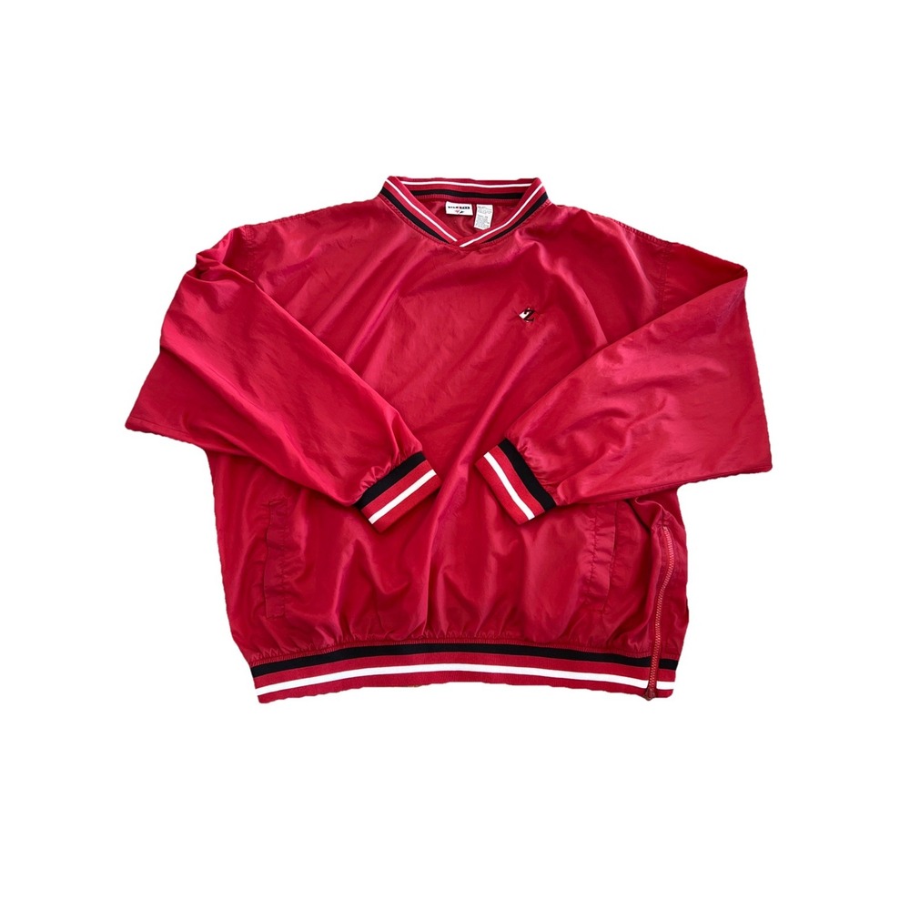 VINTAGE Jerzees Windbreaker 2XL Red Y2K Nylon Sport Pullover Mens Flaws Read